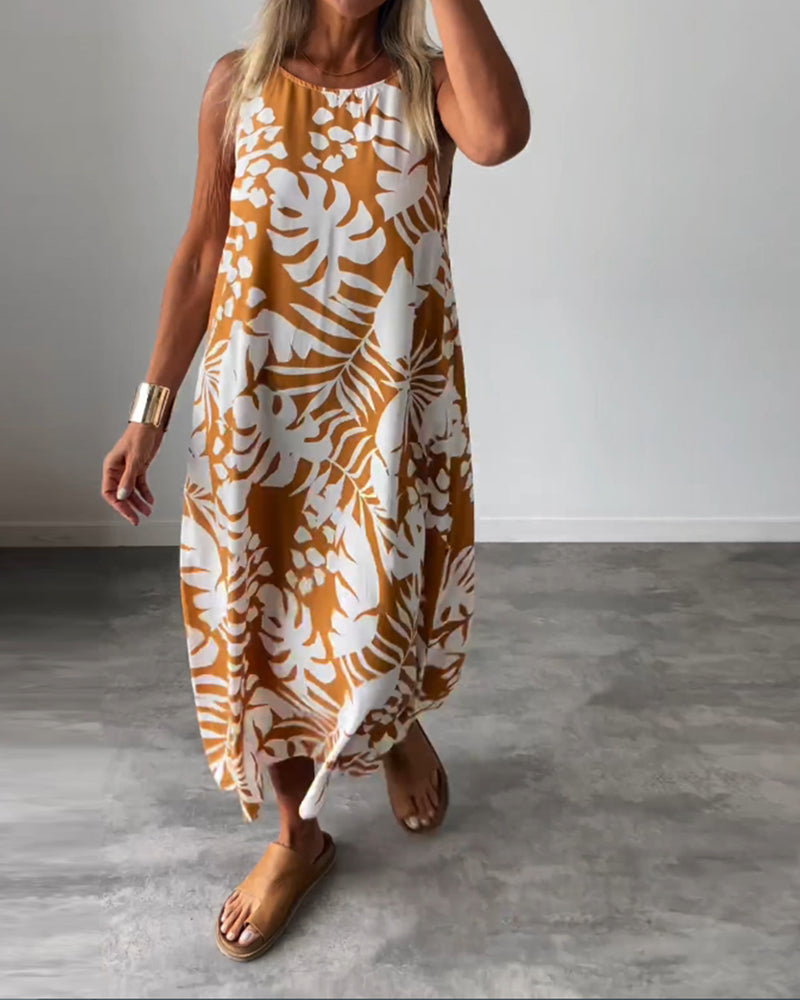 SOPHIE | Robe sans manches à motif feuillage