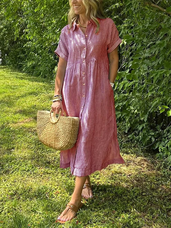 LOUISE | Robe chemise rayée à revers et boutons - Avec poches fonctionnelles