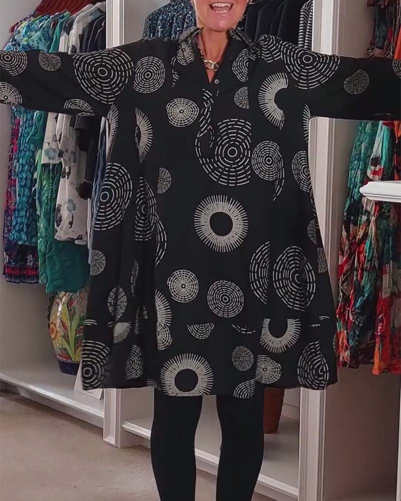 YVETTE | Robe décontractée à revers et motif géométrique