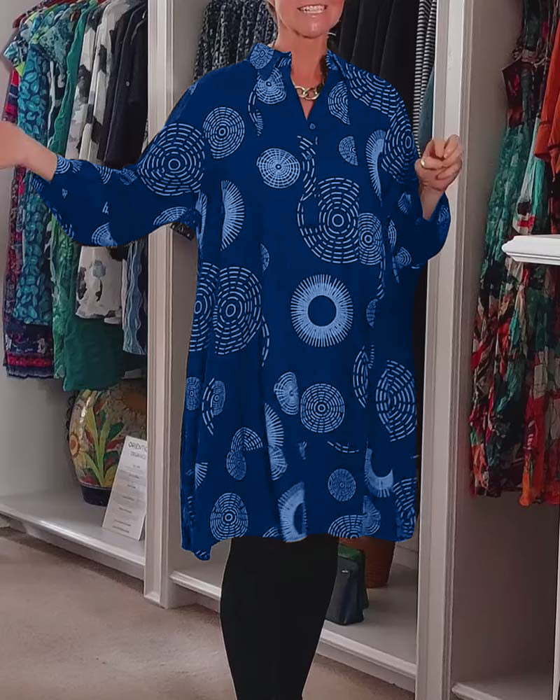 YVETTE | Robe décontractée à revers et motif géométrique