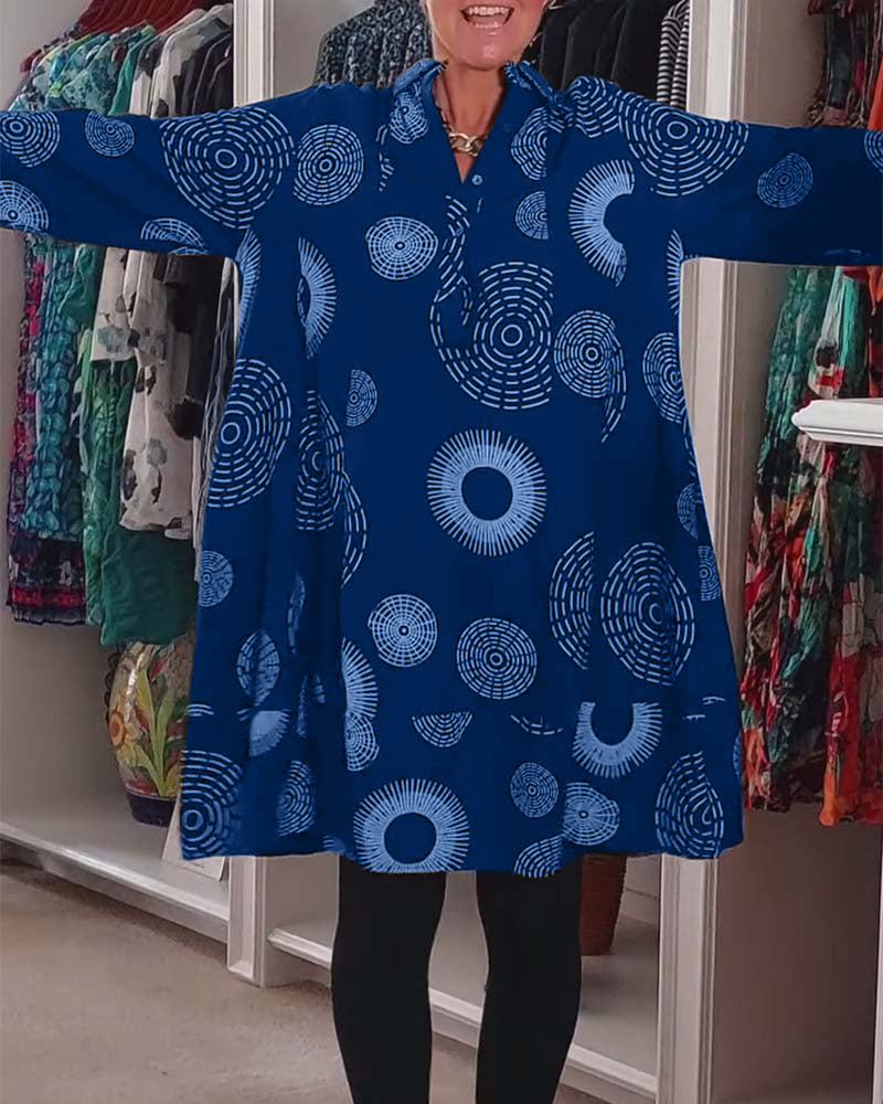 YVETTE | Robe décontractée à revers et motif géométrique