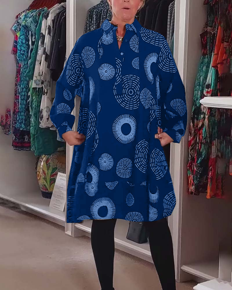 YVETTE | Robe décontractée à revers et motif géométrique