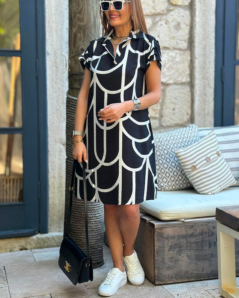 HELENA | Robe Midi Élégante à Manches Courtes et Ligne A