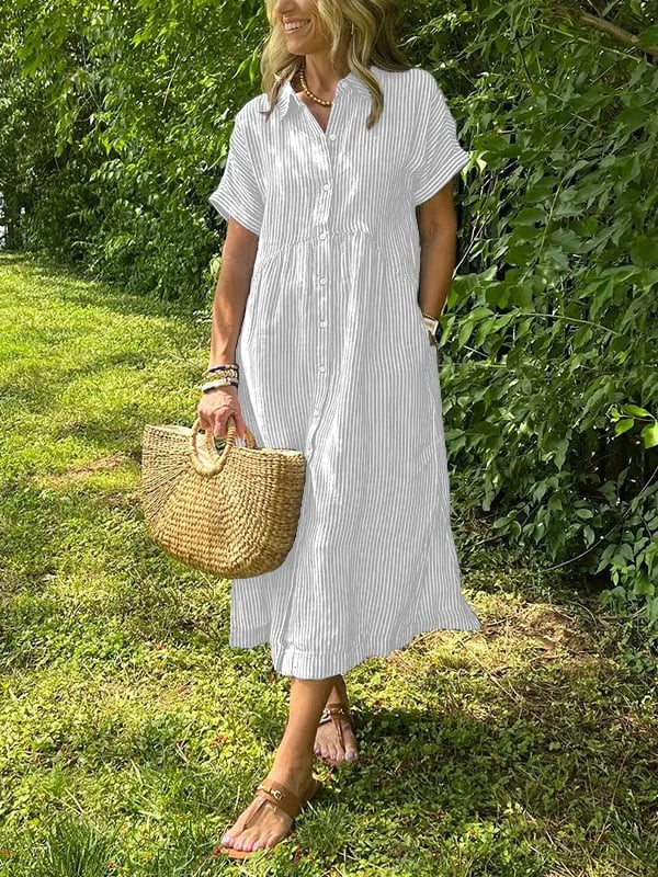 LOUISE | Robe chemise rayée à revers et boutons - Avec poches fonctionnelles