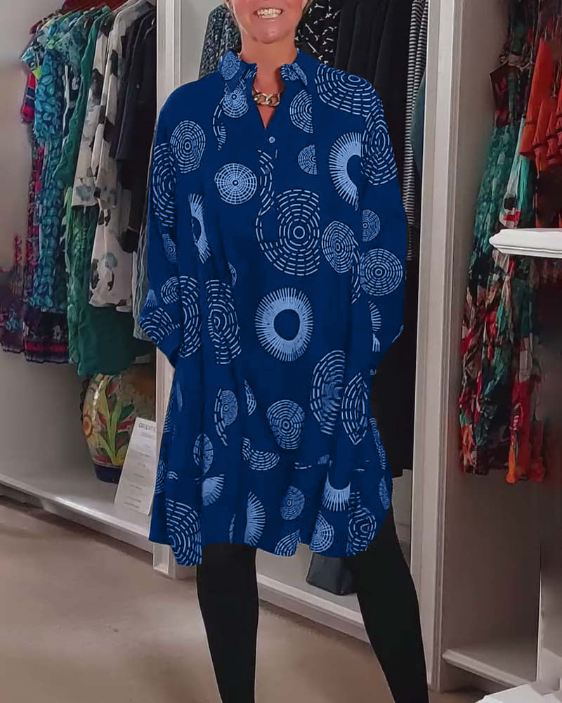 YVETTE | Robe décontractée à revers et motif géométrique