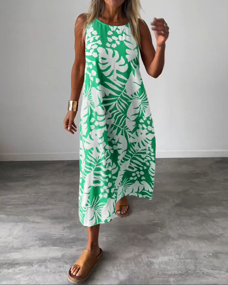 SOPHIE | Robe sans manches à motif feuillage