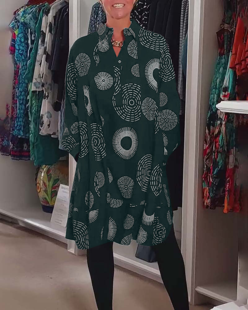 YVETTE | Robe décontractée à revers et motif géométrique
