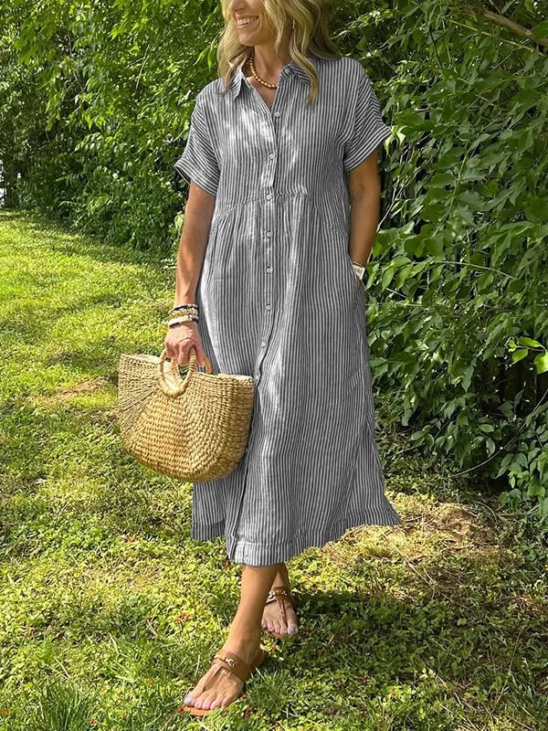 LOUISE | Robe chemise rayée à revers et boutons - Avec poches fonctionnelles