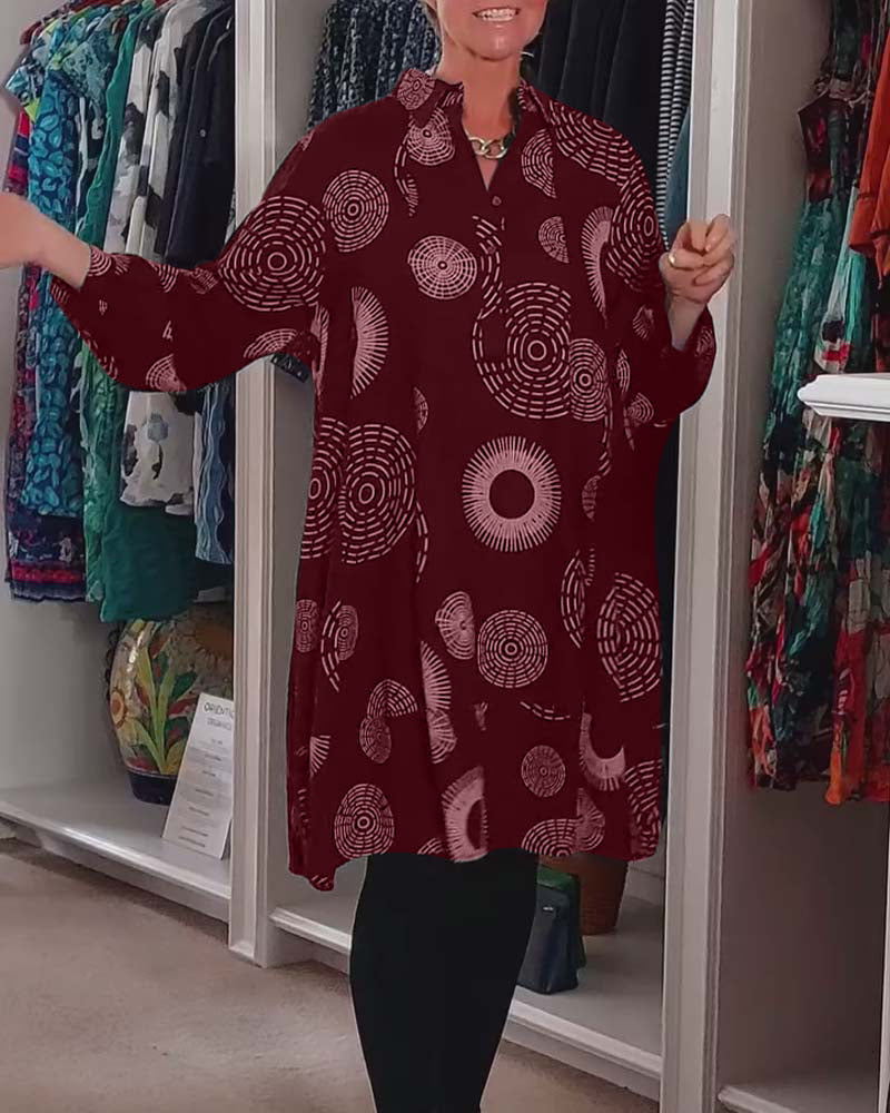 YVETTE | Robe décontractée à revers et motif géométrique