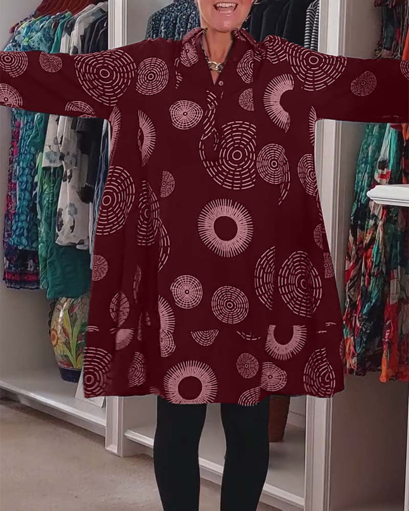 YVETTE | Robe décontractée à revers et motif géométrique