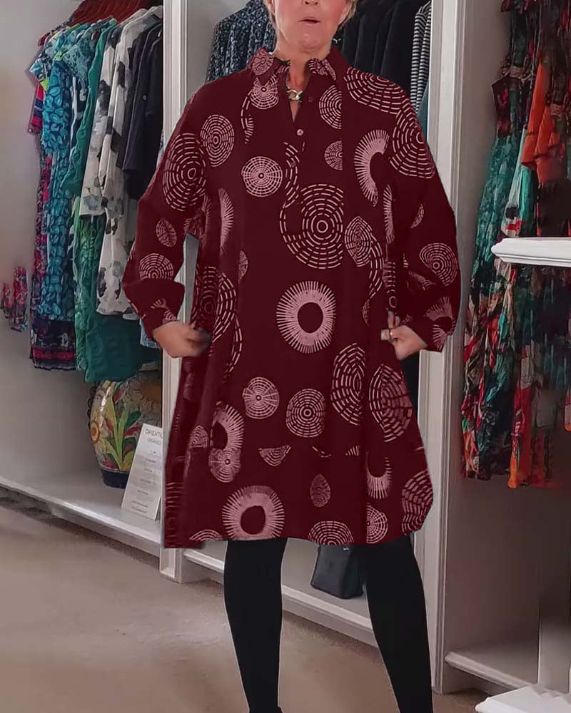 YVETTE | Robe décontractée à revers et motif géométrique