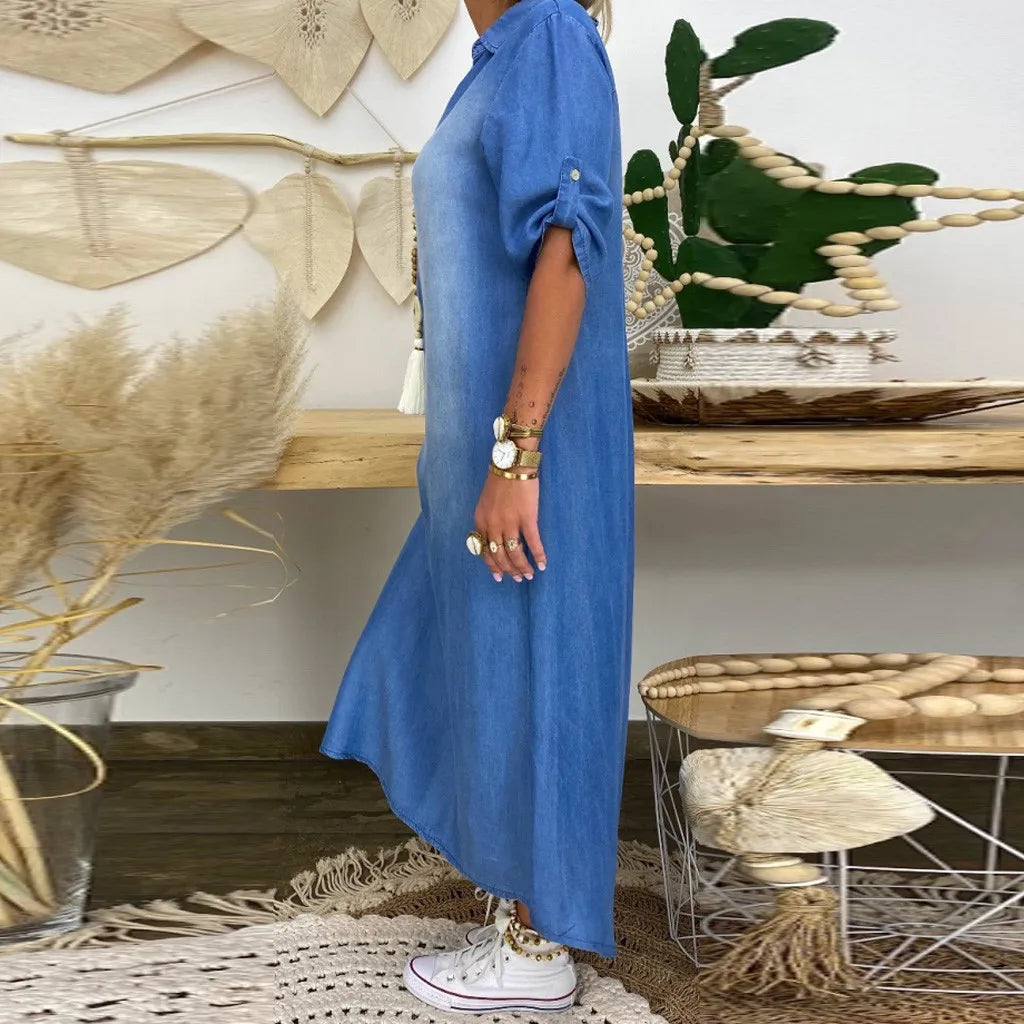 GINA™ | Robe en denim avec fente sur le côté