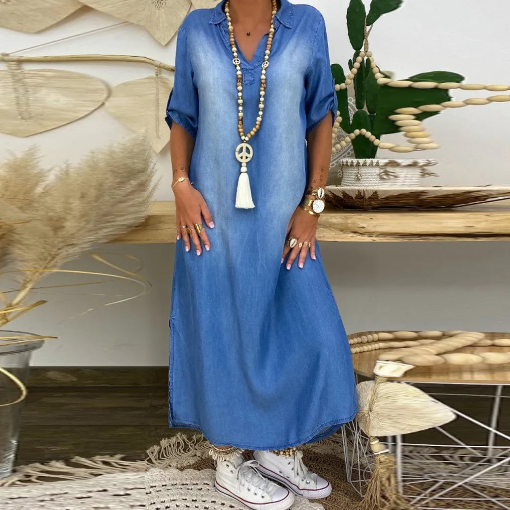 GINA™ | Robe en denim avec fente sur le côté