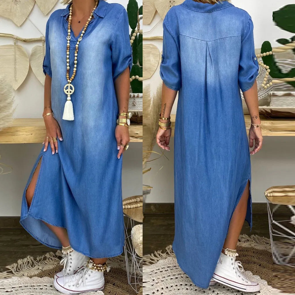 GINA™ | Robe en denim avec fente sur le côté
