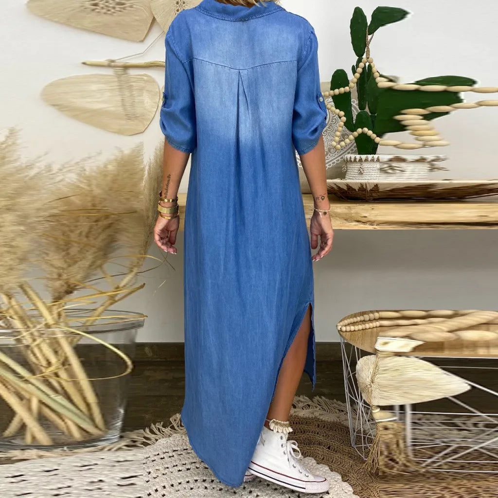 GINA™ | Robe en denim avec fente sur le côté