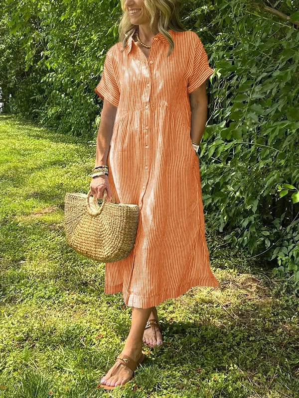 LOUISE | Robe chemise rayée à revers et boutons - Avec poches fonctionnelles