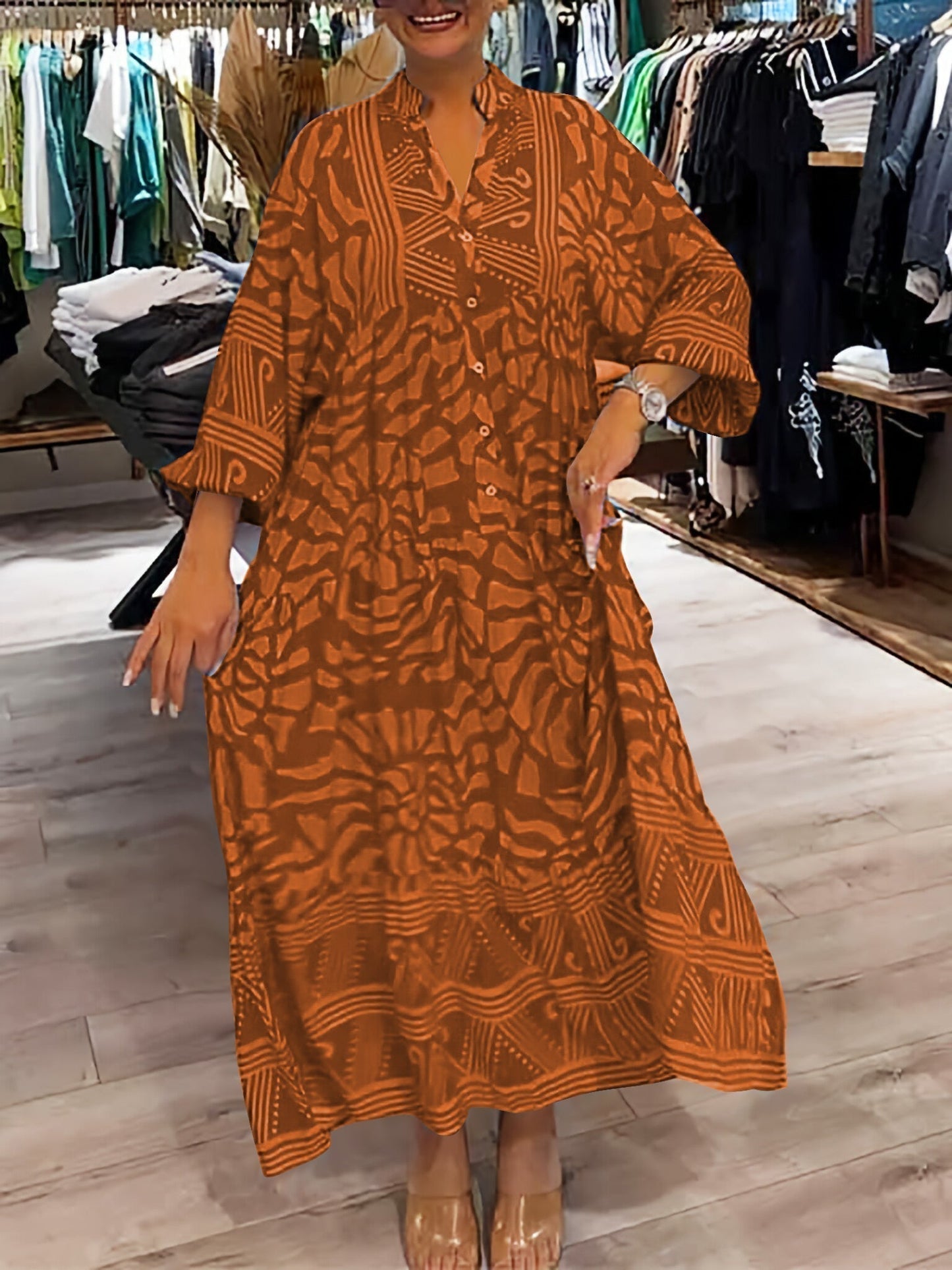 ILONA | Robe à col en V avec imprimé