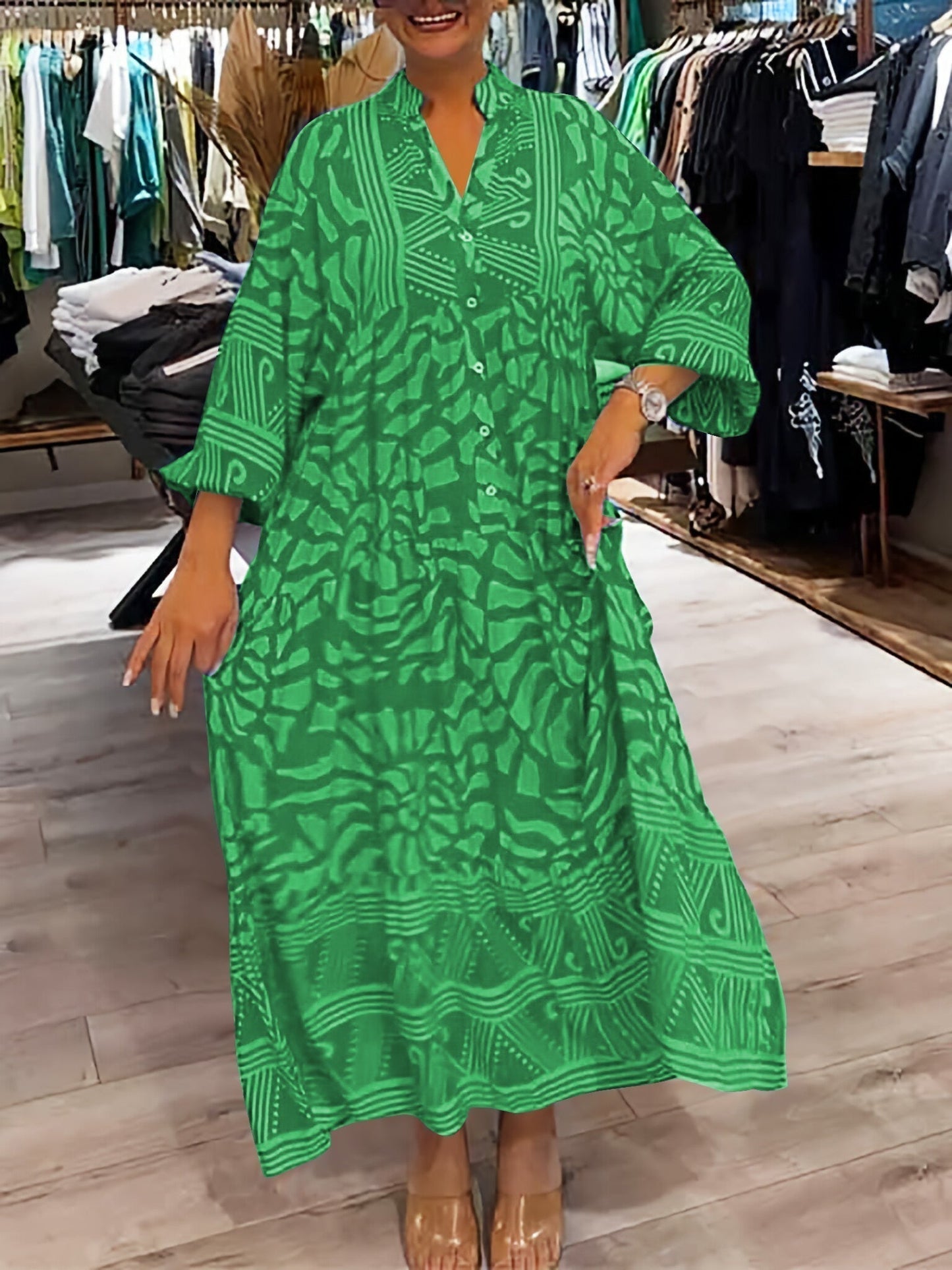 ILONA | Robe à col en V avec imprimé