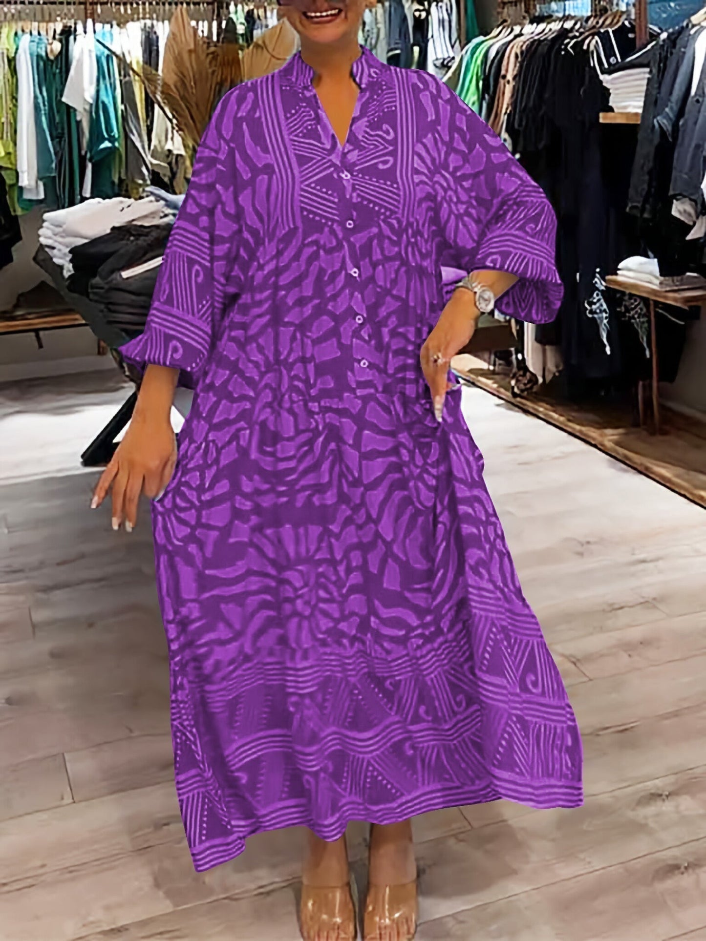 ILONA | Robe à col en V avec imprimé