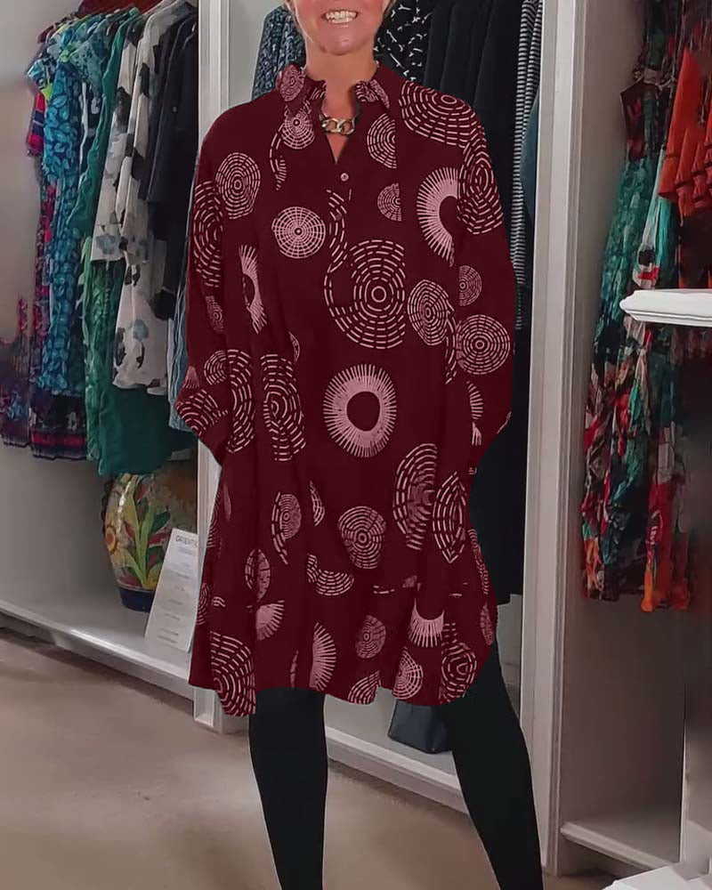YVETTE | Robe décontractée à revers et motif géométrique