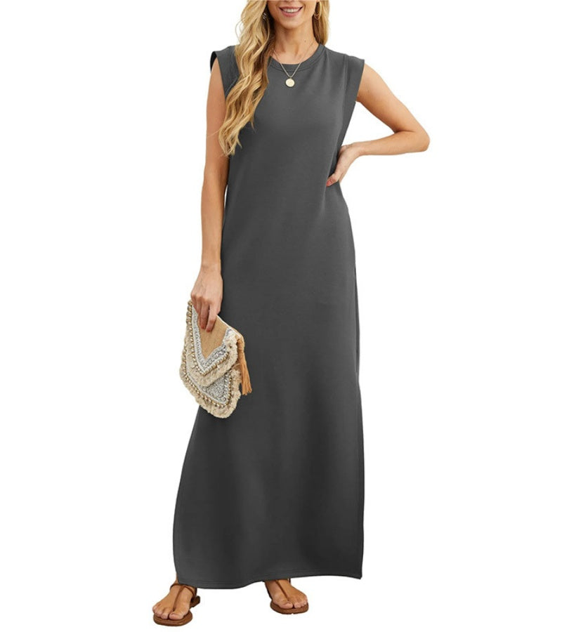 CLAUDINE| Robe longue décontractée avec fente et sans repassage
