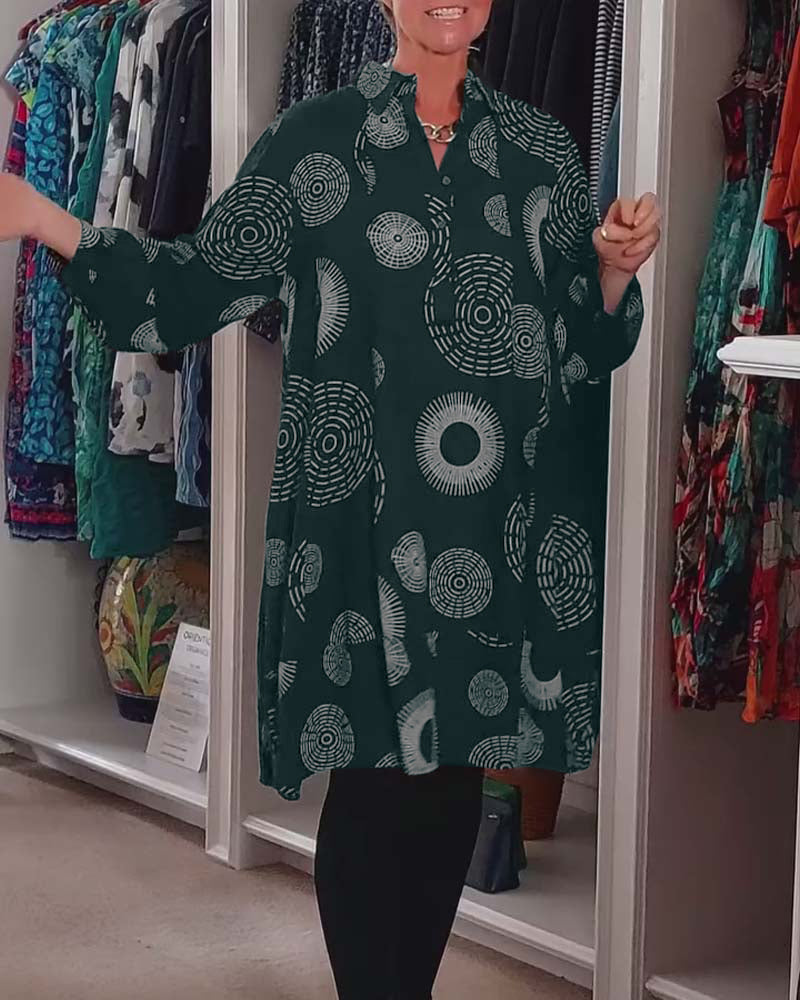 YVETTE | Robe décontractée à revers et motif géométrique