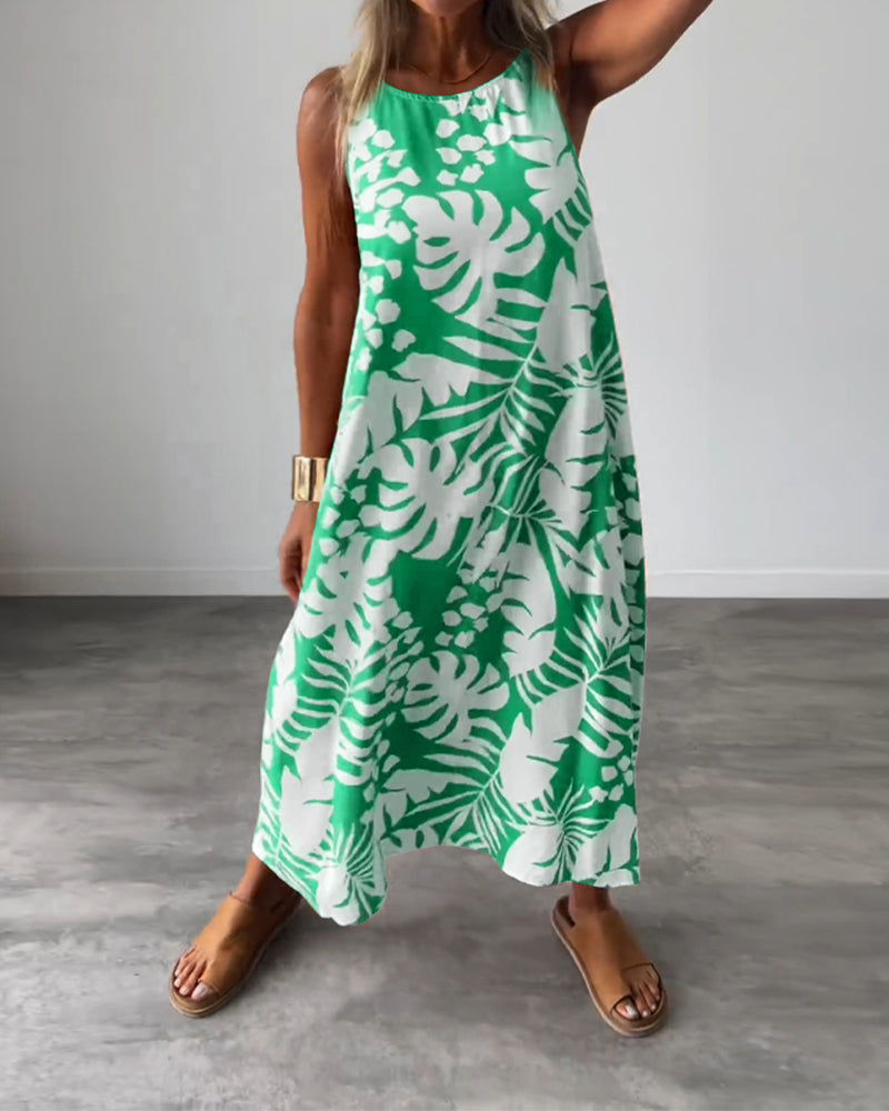 SOPHIE | Robe sans manches à motif feuillage