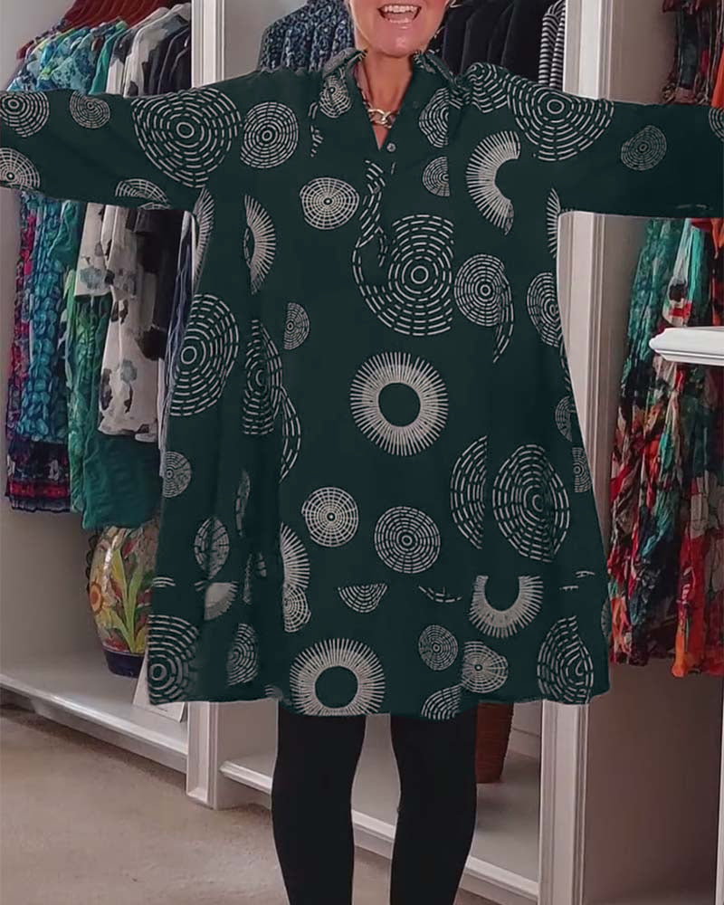 YVETTE | Robe décontractée à revers et motif géométrique