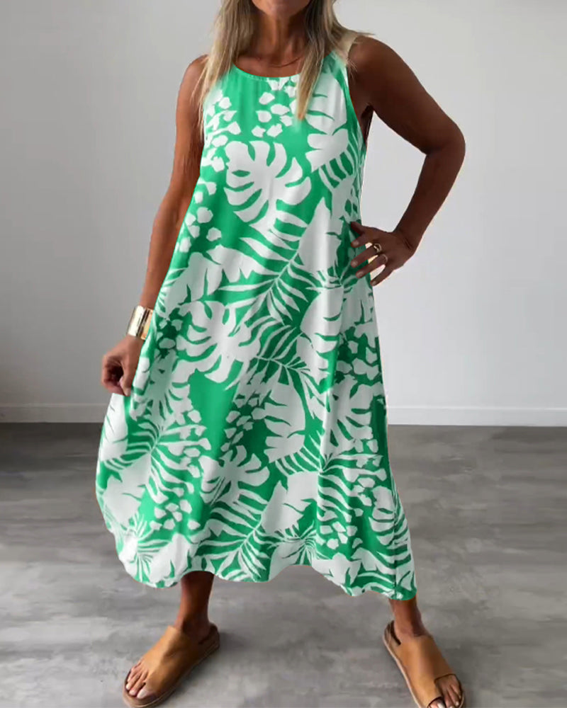 SOPHIE | Robe sans manches à motif feuillage