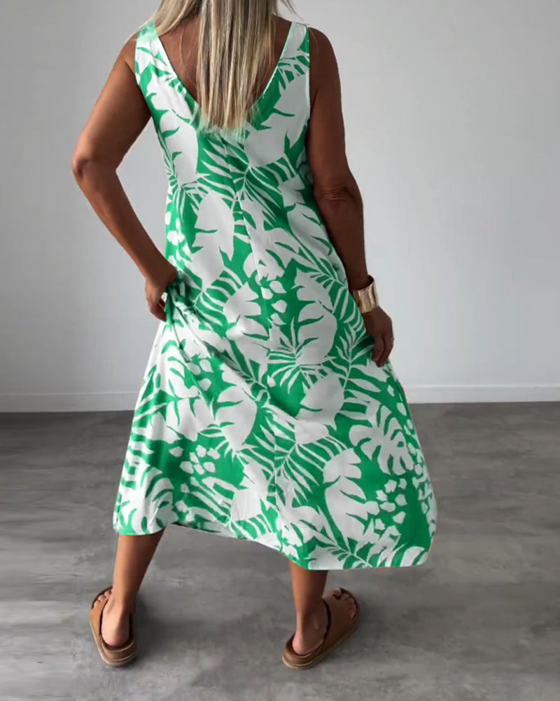SOPHIE | Robe sans manches à motif feuillage