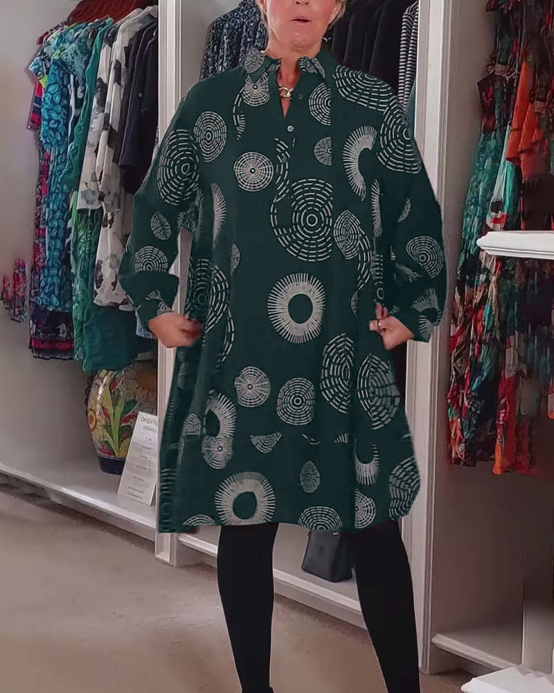 YVETTE | Robe décontractée à revers et motif géométrique
