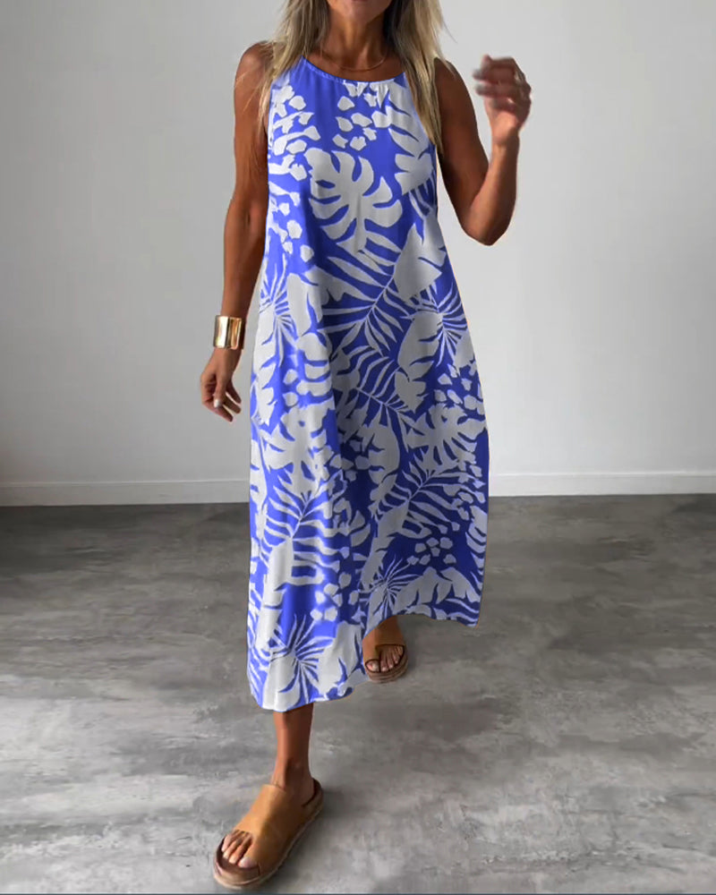 SOPHIE | Robe sans manches à motif feuillage