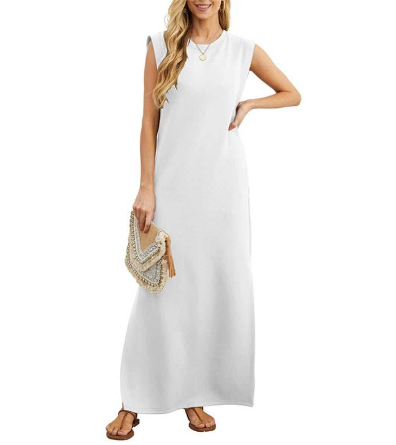 CLAUDINE| Robe longue décontractée avec fente et sans repassage