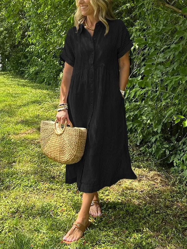 LOUISE | Robe chemise rayée à revers et boutons - Avec poches fonctionnelles