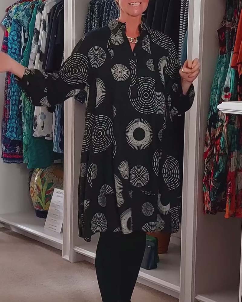 YVETTE | Robe décontractée à revers et motif géométrique