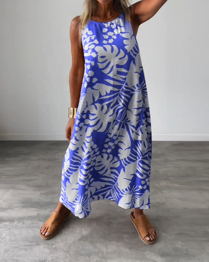 SOPHIE | Robe sans manches à motif feuillage