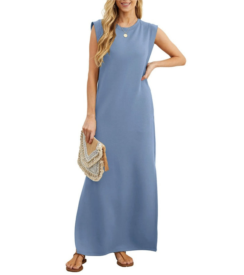 CLAUDINE| Robe longue décontractée avec fente et sans repassage
