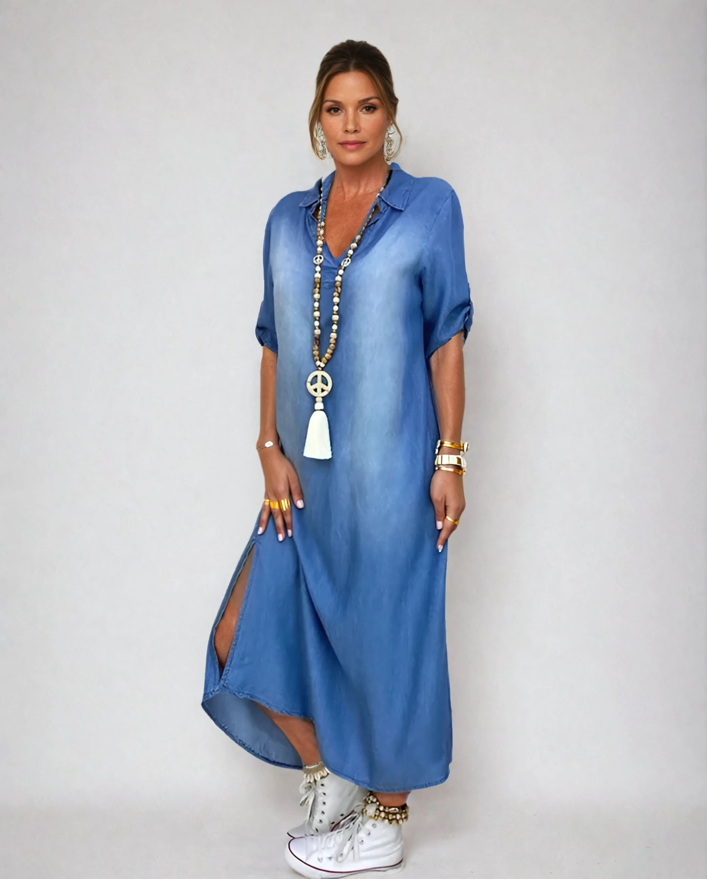 GINA™ | Robe en denim avec fente sur le côté