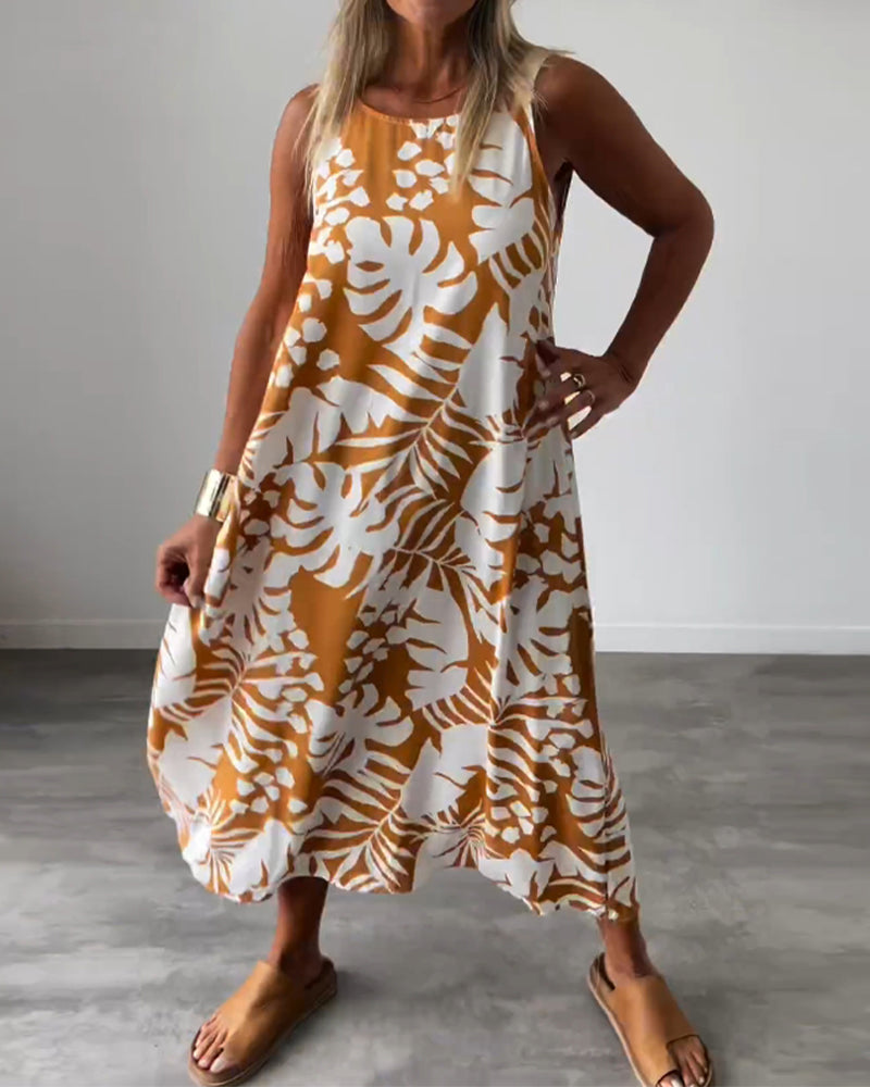 SOPHIE | Robe sans manches à motif feuillage