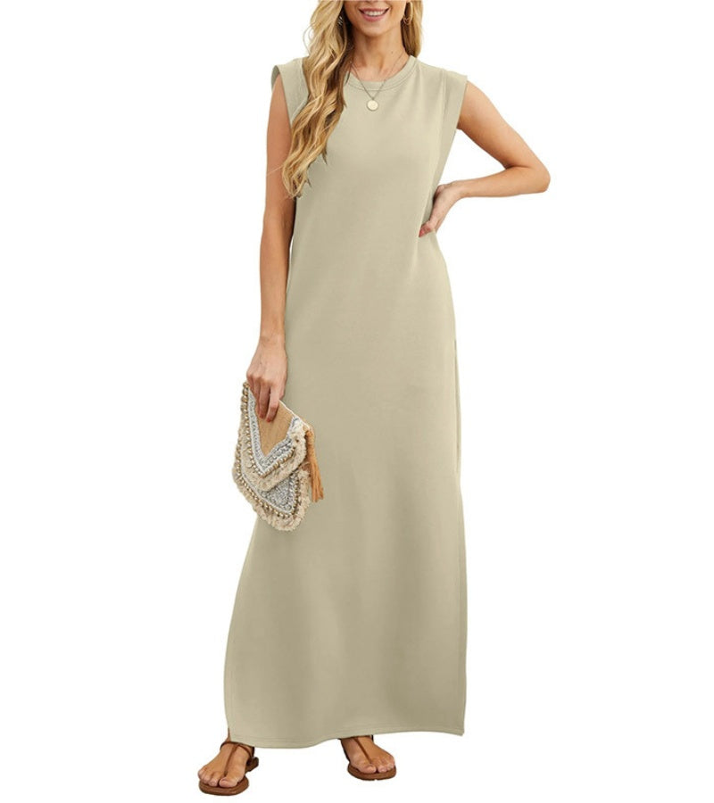 CLAUDINE| Robe longue décontractée avec fente et sans repassage
