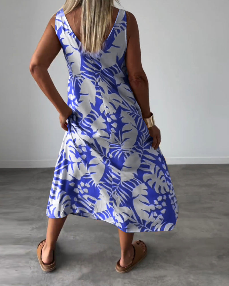 SOPHIE | Robe sans manches à motif feuillage