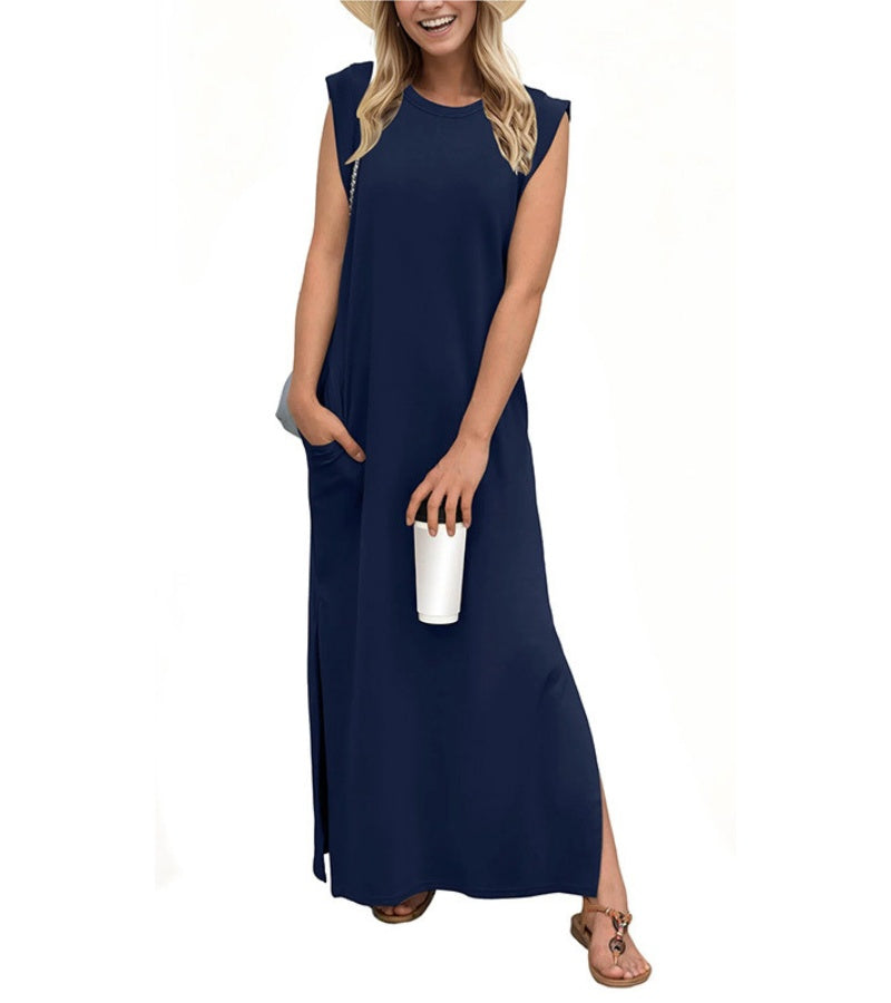 CLAUDINE| Robe longue décontractée avec fente et sans repassage