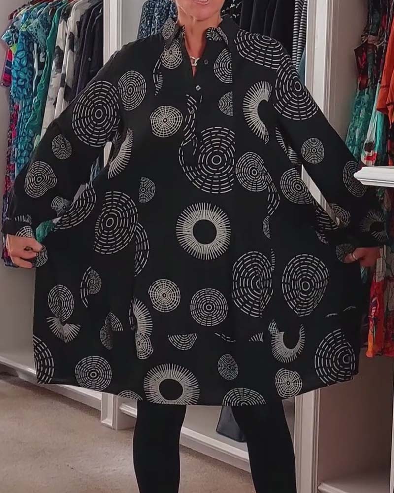 YVETTE | Robe décontractée à revers et motif géométrique