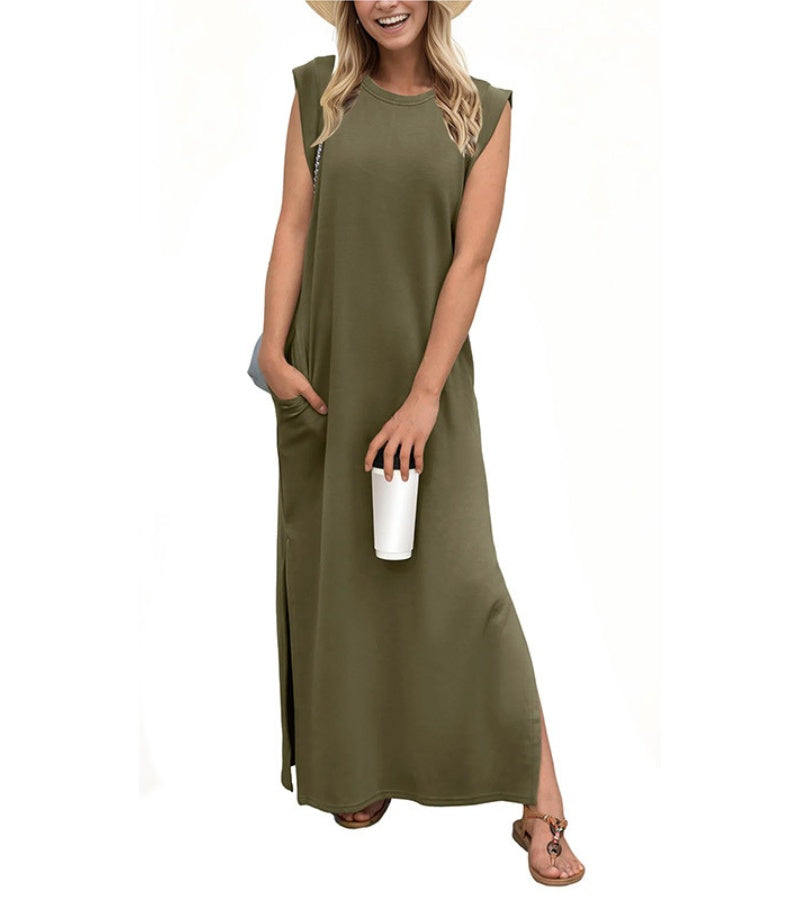 CLAUDINE| Robe longue décontractée avec fente et sans repassage