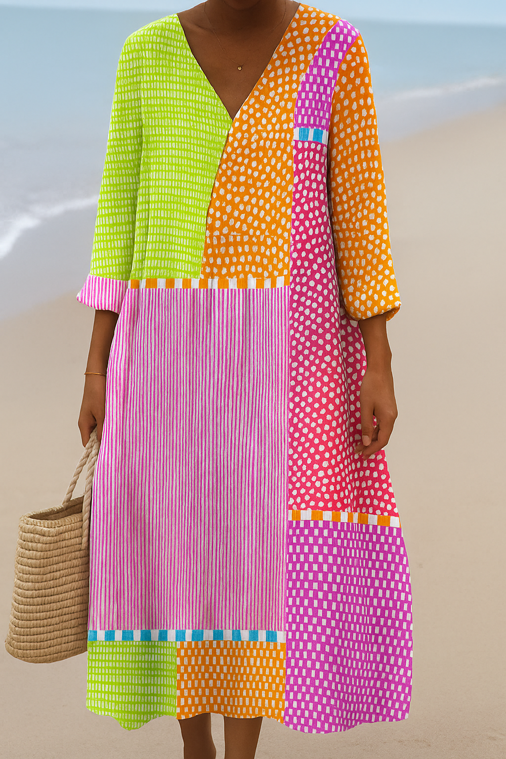 Zélie | Robe patchwork multicolore à pois et rayures