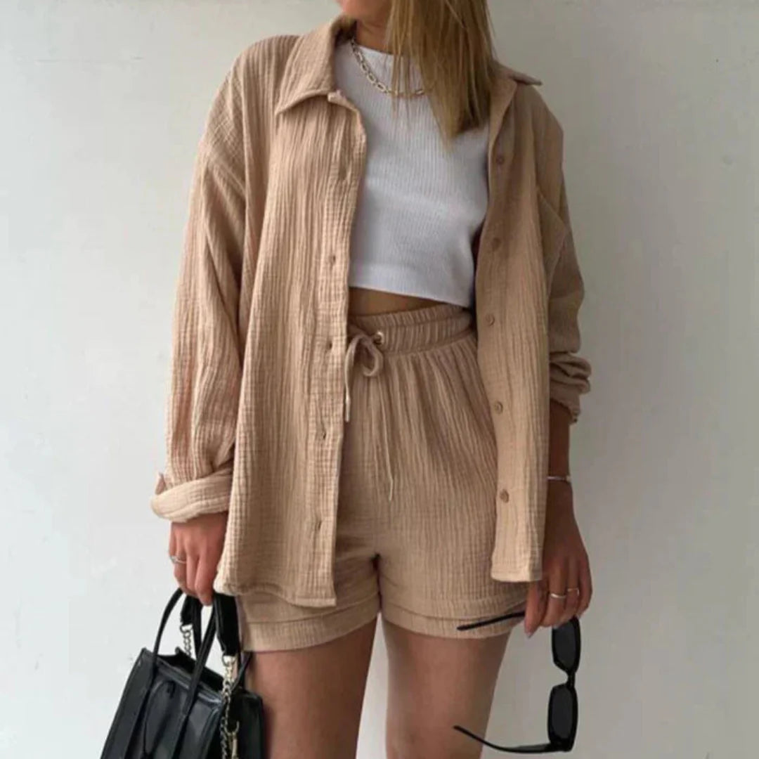 CELINE™ | Ensemble 2 pièces chemise et short en coton