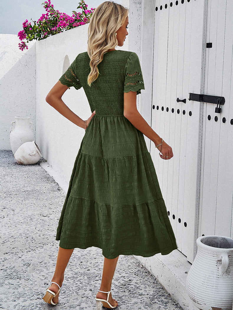 LEAH | Robe mi-longue à smocks flatteuse pour le ventre