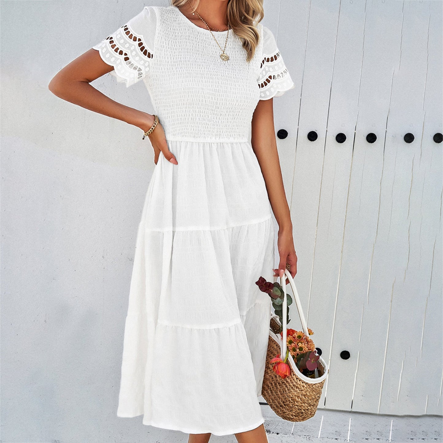 LEAH | Robe mi-longue à smocks flatteuse pour le ventre