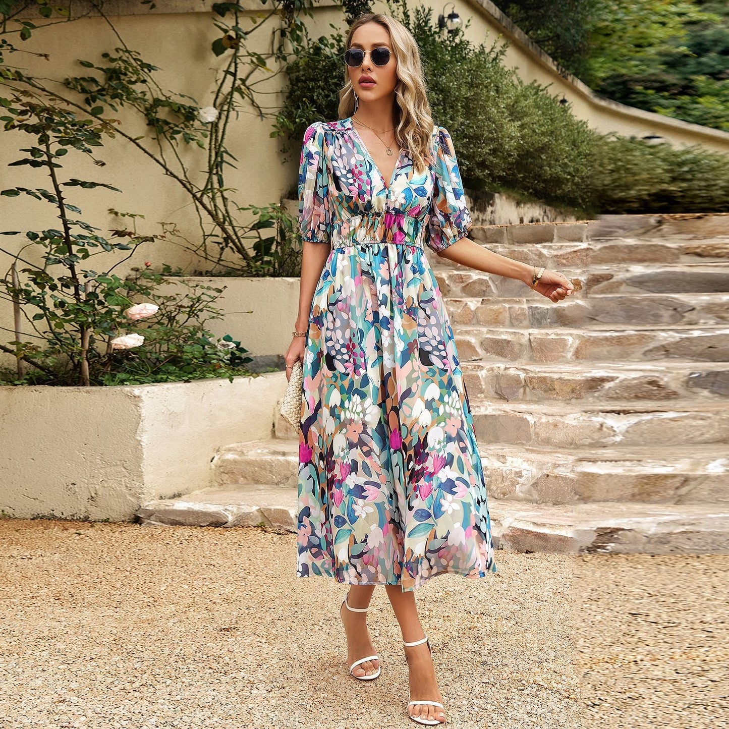 RUBY | Robe mi-longue fleurie flatteuse