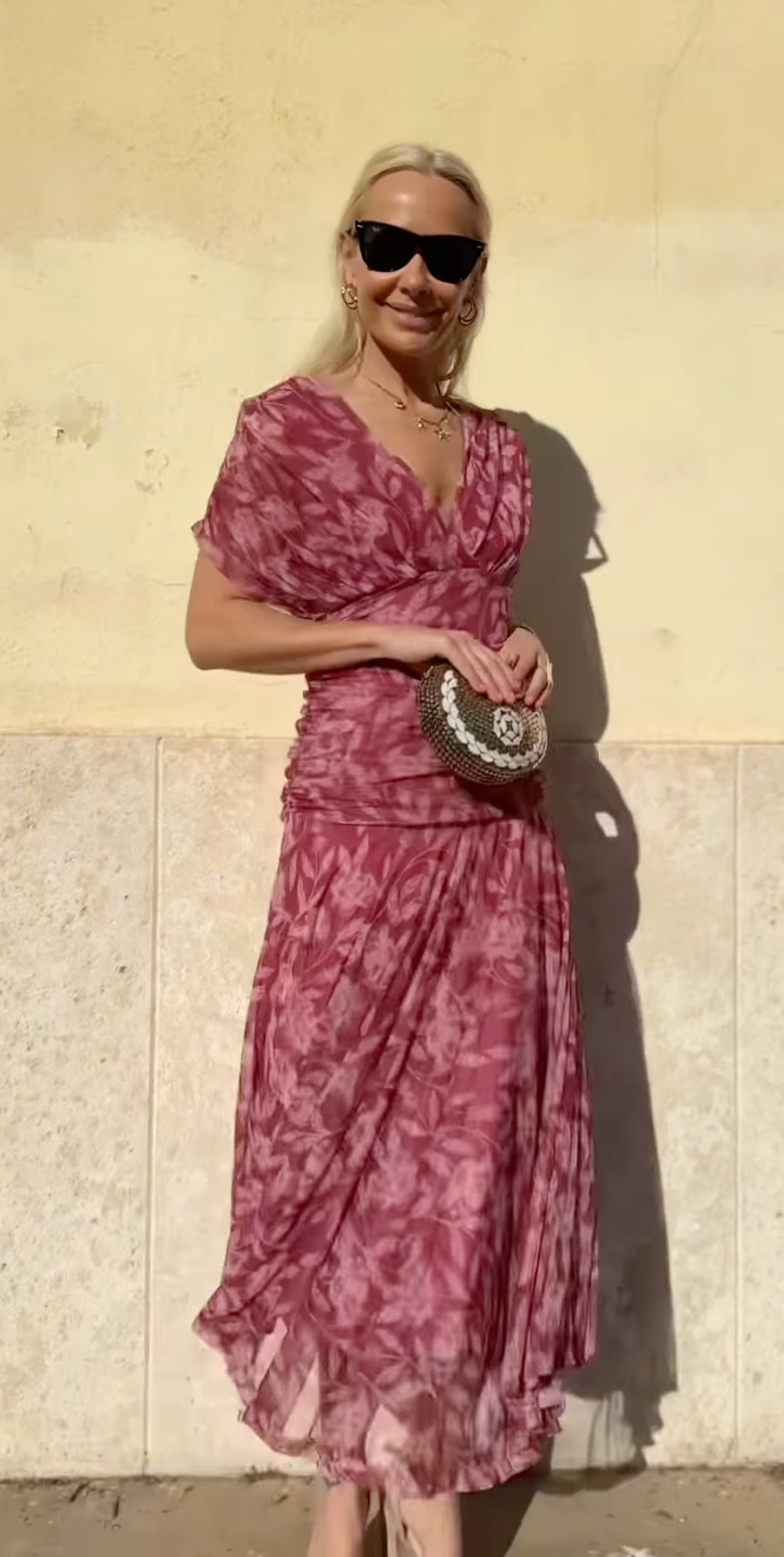 HELENE | Robe imprimée à col V hors épaule pour femmes